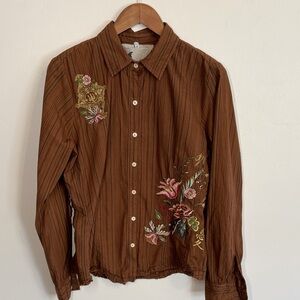 Johnny Was 3J Workshop Embroidered Striped Button Down Shirt